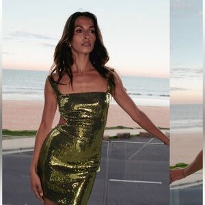 Meshki Adoria Sequin Cut Out Mini Dress - Green Size Small